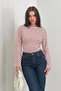 Women Sweatshirt Long Sleeve Striped Crew Neck Spanish Batwing Sleeve Drawstring Waist Cropped Blouse - 2