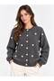Women's Pearl Detailed Buttoned Crew Neck Long Fleece Knitwear Jacket - 3