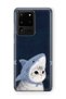 Samsung Galaxy S20 Ultra Compatible Transparent Phone Case with Shark Costume and Cat Pattern