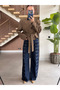 Navy Blue Napoleon Button Detailed Wide Leg Trousers - 1113 - 2