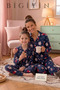Mother-Daughter Matching Winter Suede Pajama Set - Christmas-Themed Navy Blue Buttoned Warm Homewear