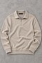 Men's Polo Collar Half Zipper Comfortable Cream Sweater - 4