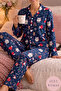 Mother-Daughter Matching Winter Suede Pajama Set - Christmas-Themed Navy Blue Buttoned Warm Homewear - 4