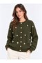 Women's Pearl Detailed Buttoned Crew Neck Long Fleece Knitwear Jacket - 2
