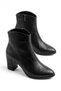 Women's Black Winter Leather Classic Side Zipper Pointed Toe Thick Heeled Boots 143