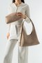 Suede Look Women's Shoulder Bag and Makeup Bag Hobo Bag Set