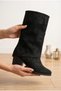 Women's Suede Look Curled Toe Thick Heeled Boots Stylish Daily Boots - 3