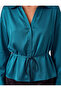 Regular Fit Notched Collar Long Sleeve Tie-Up Satin Shirt - 4