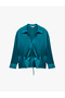 Regular Fit Notched Collar Long Sleeve Tie-Up Satin Shirt - 5