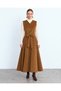 Coffee Corduroy A-Line Maxi Length Front Buttoned Belted Viola Dress - 5