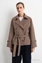 Beige Plaid Patterned Belted Short Women's Trench Coat Mg2922