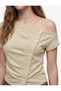 Short Sleeve Buttoned Draped Asymmetrical Boat Neck Blouse - 4