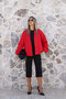 Red Double-Breasted Collar Drawstring Detail Bomber Jacket - 2