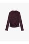 Slim Fit High Neck Long Sleeve Draped Floral Tulle T-Shirt
