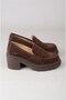 Seç V2752 Genuine Leather Women's Heeled Loafer (Heel Height: 7 cm) Brown Suede - 4