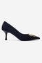 Noemi Navy Blue Suede Genuine Leather Buckle Women's Heeled Shoes - 5
