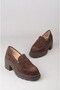 Seç V2752 Genuine Leather Women's Heeled Loafer (Heel Height: 7 cm) Brown Suede - 8