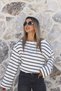 Black Thin Striped Off-Shoulder Blouse