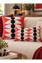Modern Geometric Patterned 2-Piece Throw Pillow Cover Set Red Black Ecru – Suede Double-Sided 43X43 and 30X50 cm