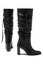 Women's Black Buckle Detailed Drawstring Above Knee Thick High Heel Boots - 3