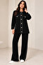 Women's Stone Stripe and Pearl Button Detailed Ribbed Knitwear Set