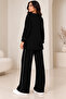 Women's Stone Stripe and Pearl Button Detailed Ribbed Knitwear Set - 2
