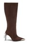 Women's Brown Suede Pointed Toe Gold Detailed Below the Knee Heeled Boots - 2