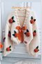 Hand Knitted Cream Women's Adult Cardigan with Orange Rose Detail and Stylish Ribbon Design - 2