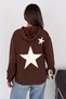 Women's Star Printed Hooded Sweatshirt with Kangaroo Pocket - 7