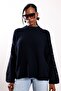 Navy Blue Buttoned Sleeve Sweater - 6