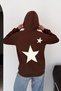 Women's Star Printed Hooded Sweatshirt with Kangaroo Pocket - 6