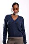 Navy Blue V-Neck Hair Knit Sweater 190877 - 3