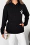 Women's Star Printed Hooded Sweatshirt with Kangaroo Pocket - 5