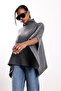 Anthracite Asymmetrical Cut Poncho Sweater - 2