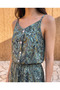 Women's Rope Strap V-Neck Buttoned Patterned Short Single Jersey Dress - 5
