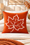 Autumn Themed Pumpkin and Leaf Pattern Decorative Throw Pillow Cover – Orange Cream 43X43 cm – (Double-Sided) - 5