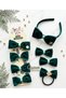 4-Piece Luxury Velvet Bow Special Design Comb Elastic Crown Hairpin Women's Children's Set Emerald Green Christmas - 4