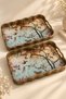 Flower and Bird Patterned Decorative Rectangular Tray Set of 2, Gold Look Wavy Edge and Handle Presentation Tray 26.5 × 40 × 4.5 cm 2-Piece Tray