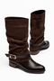 Nare Women's Brown Shiny Leather Suede Short Boots with Buckle Detail