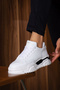 Men's White Sneaker with Black Detail and Thick Sole, Casual Sports Shoes