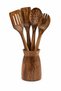 Acacia Wood Spatula Spoon Set 4 Pieces Spoon with Hole Spatula Colander Serving Spoon - 4