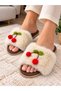Women's Plush Fur Soft-Sole Lightweight Slippers with Cherry Details