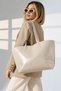 Women's Large Size Cream Shiny Leather Tote Bag – Shoulder Bag |   Daily & Office Combination Compatible - 3
