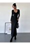 Women's long sleeve deep chest detailed waist lace-up long diving dress