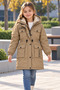 Girl's Winter Coat Pondit Fabric Hooded Fur Inside Plush Lining Waist Drawstring Pocket Waterproof and Windproof Coat
