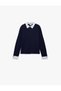 Long Sleeve Viscose Blend Shirt Collar Knit Sweater - 3