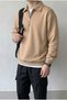 Polx Men's Polo Collar Zippered Sweatshirt - Half-Zip Comfortable Fit Solid Color Sweatshirt - 3