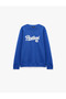 Three Threaded Ribbed Long Sleeve Crew Neck Printed Sweatshirt