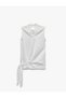Tie-Waist Draped High Neck Sleeveless Padded Satin Blouse - 6