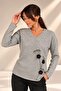 Women's V-Neck Floral Motif Long Sleeve Lycra Viscose Blouse